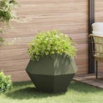 vidaXL Plantenbak Olijf Groen 75 x 75 x 60 cm Staal, Verzenden, Nieuw, Metaal, 60 tot 100 cm