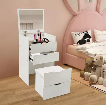 3-in-1 Kaptafel met Opklapbare Spiegel en Verborgen Kruk, Verzenden, Nieuw