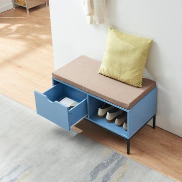 Schoenenbank Colwyn 80x40x45 cm blauw zwart en grijs [en.cas, Verzenden, Nieuw