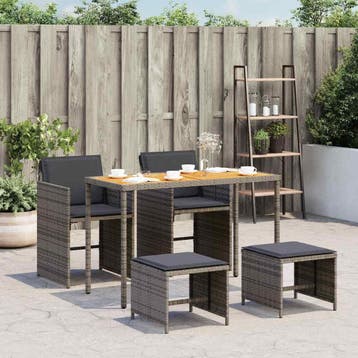 vidaXL 5-delige Tuinset met kussens poly rattan grijs, Verzenden, Nieuw, Tuinset