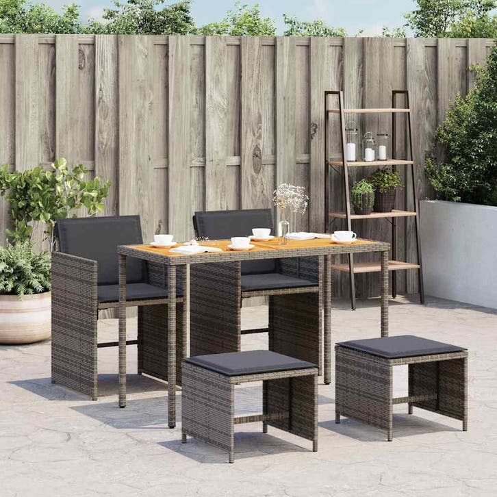 vidaXL 5-delige Tuinset met kussens poly rattan grijs, Tuin en Terras, Tuinsets en Loungesets, Tuinset, Nieuw, Verzenden