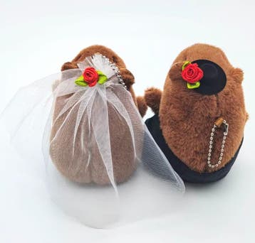 Schattig bruidspaar in de vorm van 2 pluche eitjes, Verzenden, Nieuw, Versiering, Geboorte of Huwelijk