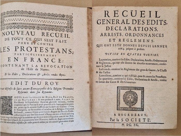 LA SOCIETE - Recueil General Des Edits, Declarations,, Antiek en Kunst, Antiek | Boeken en Bijbels