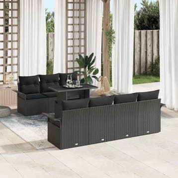 vidaXL Tuin Sofa Set 8 st Zwart [Synthetisch]: Poly Rattan, Verzenden, Nieuw, Rotan, 8 zitplaatsen