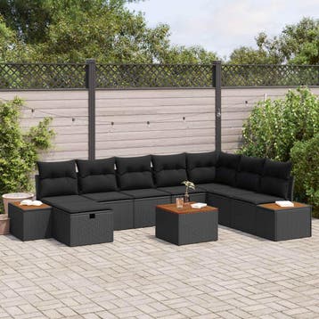 vidaXL Tuin Sofa Set 9 st Zwart poly rattan, Tuin en Terras, Verzenden, Nieuw, Meer dan 8 zitplaatsen