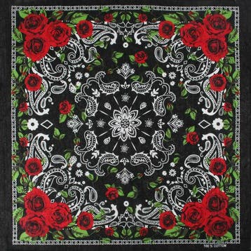 Haarband Bandana Zakdoek 55cm – Roos Print – Zwart Wit Rood, Nieuw
