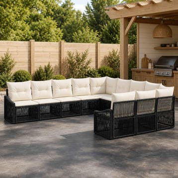 vidaXL Tuinbankenset 11 st Zwart poly rattan, Tuin en Terras, Verzenden, Nieuw, Meer dan 8 zitplaatsen