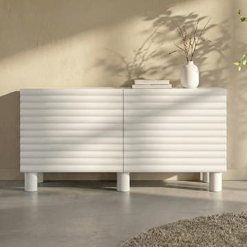 *WOONWINKEL* Mat Wit Dressoir Met Strepen 150 Cm, Huis en Inrichting, Kasten | Dressoirs, Verzenden, Nieuw
