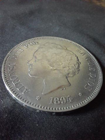 Spanje. Alfonso XIII. 5 Pesetas 1894 PGV (Zonder