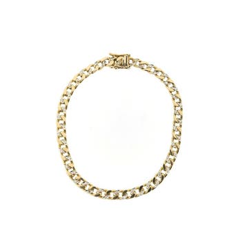 Gouden platte gourmetschakel armband met diamanten, Sieraden, Tassen en Uiterlijk, Gebruikt, Ophalen of Verzenden, Met edelsteen