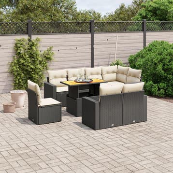 vidaXL 9-delige Loungeset met kussens poly rattan zwart, Tuin en Terras, Verzenden, Nieuw, Loungeset