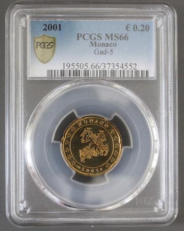 20 Cents Monaco Km 171 20 Cent 2001 Ritter Grimaldi Pcgs..., Postzegels en Munten, Munten | Europa | Euromunten, Verzenden