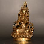 Gilded bronze Buddha statue in Tibetan Buddhist style -, Antiek en Kunst