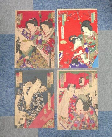 Set of 4 Ukiyo-e Woodblock Prints - Toyohara Kunichika