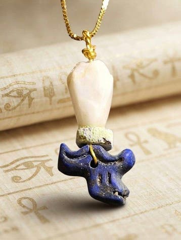 Oud-Egyptisch Verguld Hanger - Godin Hathor lapis lazuli