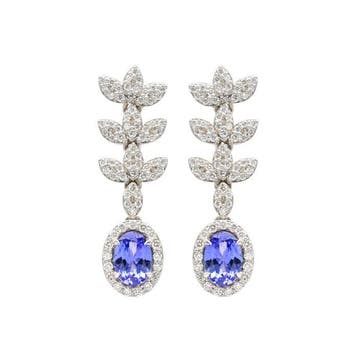 Oorbellen - 14 karaat Witgoud - 2.18ct. tw. Tanzaniet -, Nieuw