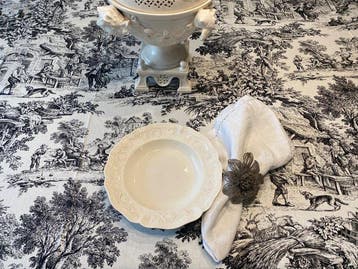 san Leucio - Groot katoenen tafelkleed in toile de Jouy, wit