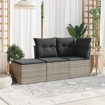 vidaXL 3-delige Loungeset met kussens poly rattan lichtgrijs, Verzenden, Nieuw, Loungeset