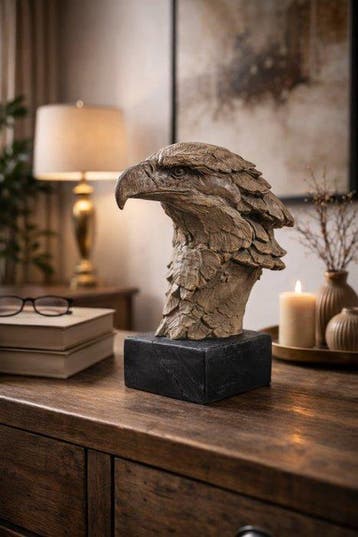 sculptuur, Adelaarskop op sokkel – MGO (Magnesium Oxide) –