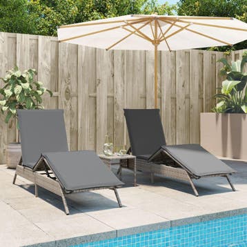 vidaXL Ligbedden 2 st met tafel poly rattan grijs, Tuin en Terras, Verzenden, Nieuw