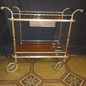 Serveerwagen - hout, messing - Vintage serveertrolley