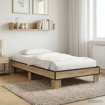 vidaXL Bedframe Sonoma Eiken 80 x 200 cm Bewerkt hout, Eenpersoons, Bruin, Verzenden, Nieuw