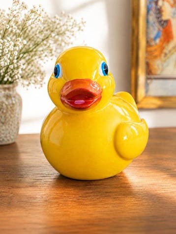 sculptuur, design eend – Geel gelakt decoratief beeldje –, Antiek en Kunst