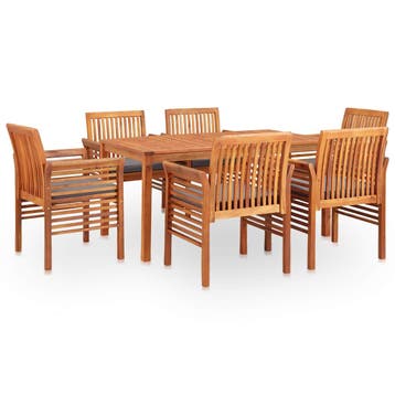 vidaXL 7-delige Tuinset met kussens massief acaciahout, Tuin en Terras, Verzenden, Nieuw, Hout, Tuinset