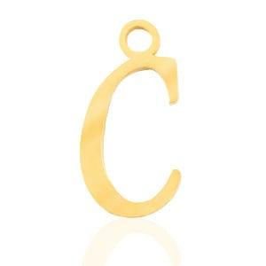 Roestvrij stalen (RVS) Stainless steel bedels initial C Goud, Ophalen of Verzenden, Nieuw, Bedel