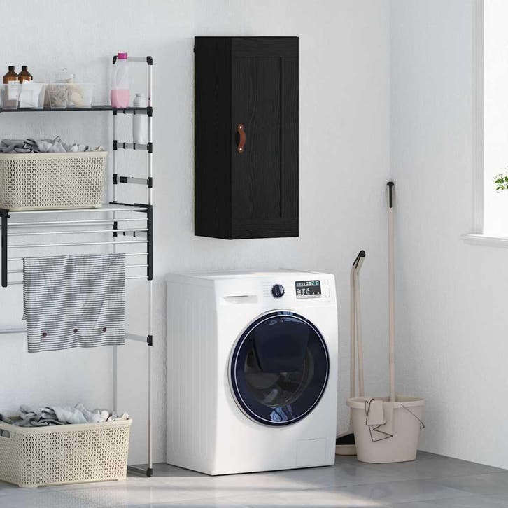 vidaXL Wandkast Zwart Eiken 34,5 x 34 x 90 cm Bewerkt hout, Huis en Inrichting, Kasten | Buffetkasten, Nieuw, Minder dan 50 cm