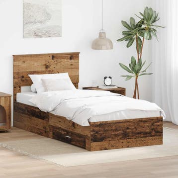 vidaXL Bedframe met lade met opslag Oud hout 90 x 190 cm, Eenpersoons, Bruin, Verzenden, Nieuw