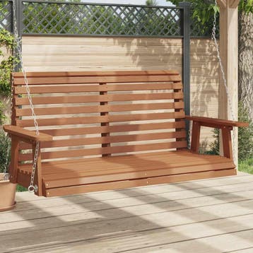 vidaXL Tuinschommelbank met metalen kettingen massief, Verzenden, Nieuw, Hout