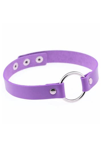 KIMU® Choker Lila Ring Pu Leer Collar Ketting Halsband Paars, Sieraden, Tassen en Uiterlijk, Kettingen, Kunststof, Verstelbaar