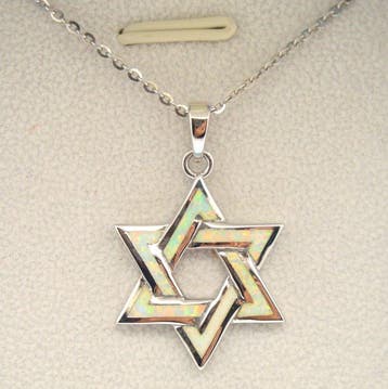 Opaal - 925 zilver - Davidsster - Judaica - opaal - Ketting