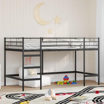 vidaXL Loftbed voor Kids Effen Zwart 80 x 200 cm Staal, Huis en Inrichting, Verzenden, Nieuw, Zwart, Metaal