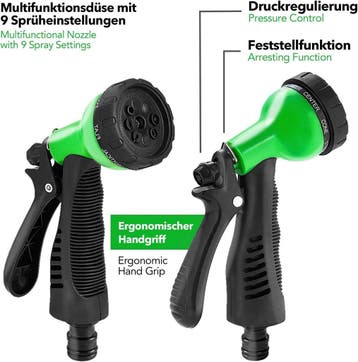 Flexibele Tuinslang - Inc. sproeikop - 30 meter - Groen - Ti, Verzenden, Zo goed als nieuw