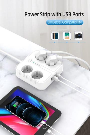 Stekkerdoos met USB – 4 Stopcontacten + 4 USB-poorten incl., Ophalen of Verzenden, Nieuw