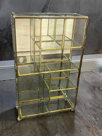 Vitrinekast - Glas, messing en spiegel, Antiek en Kunst