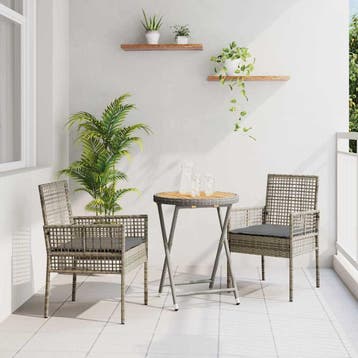 vidaXL Tuin Bistro Set 3 st Grijs poly rattan, Verzenden, Nieuw, Rotan, 3 zitplaatsen