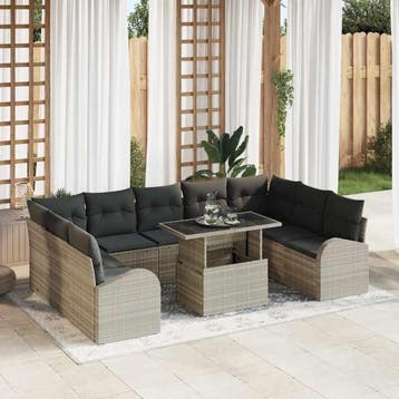 vidaXL Tuin Sofa Set 10 st Lichtgrijs Poly riet, Verzenden, Nieuw, Rotan, Meer dan 8 zitplaatsen