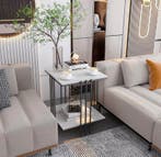Moderne 2-Laags Marmeren Bijzettafel – Gesinterde Steen, Huis en Inrichting, Tafels | Bijzettafels, Verzenden, Nieuw, Vierkant