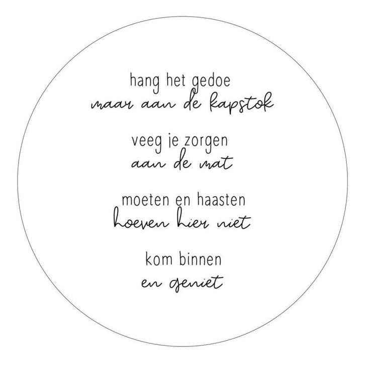 Zoedt - Muurcirkel wit met gedicht Kom binnen en geniet..., Huis en Inrichting, Woonaccessoires | Wanddecoraties, Nieuw, Verzenden