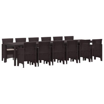 vidaXL Tuin Eetset 13 st Bruin Polt riet, Verzenden, Nieuw, 3 zitplaatsen