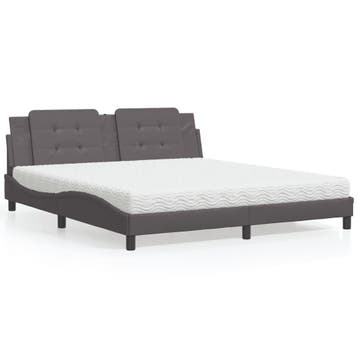 vidaXL Bed met matras Zadar kunstleer grijs 180x200 cm, Overige materialen, Eenpersoons, Verzenden, Nieuw