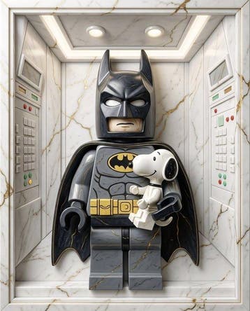 Makayhos - [Canvas] Batman Lego & Snoopy – Batcave Elevator, Nieuw