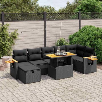 vidaXL 8-delige Loungeset met kussens poly rattan zwart, Verzenden, Nieuw, Loungeset