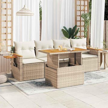 vidaXL 5-delige Loungeset met kussens poly rattan en, Verzenden, Nieuw, Loungeset