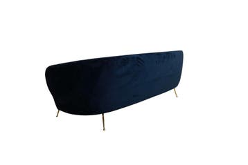 Design bank in donkerblauw velours – gebogen sofa in Italiaa, Huis en Inrichting, Banken | Bankstellen, Ophalen of Verzenden, Nieuw
