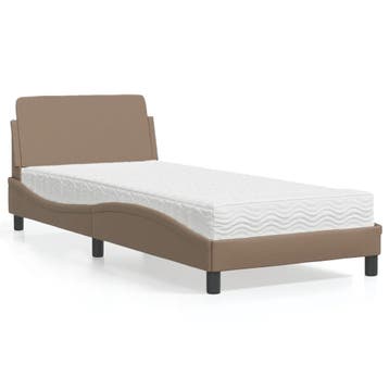 vidaXL Bed met matras Dover kunstleer cappuccinokleurig, Overige materialen, 90 cm, Eenpersoons, Bruin