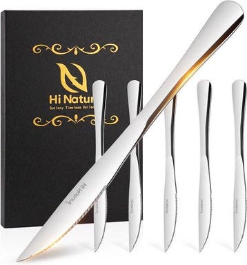 HI NATURE™ Steakmessen 6 Stuks RVS | Vleesmessen, Messenset,, Ophalen of Verzenden, Zo goed als nieuw